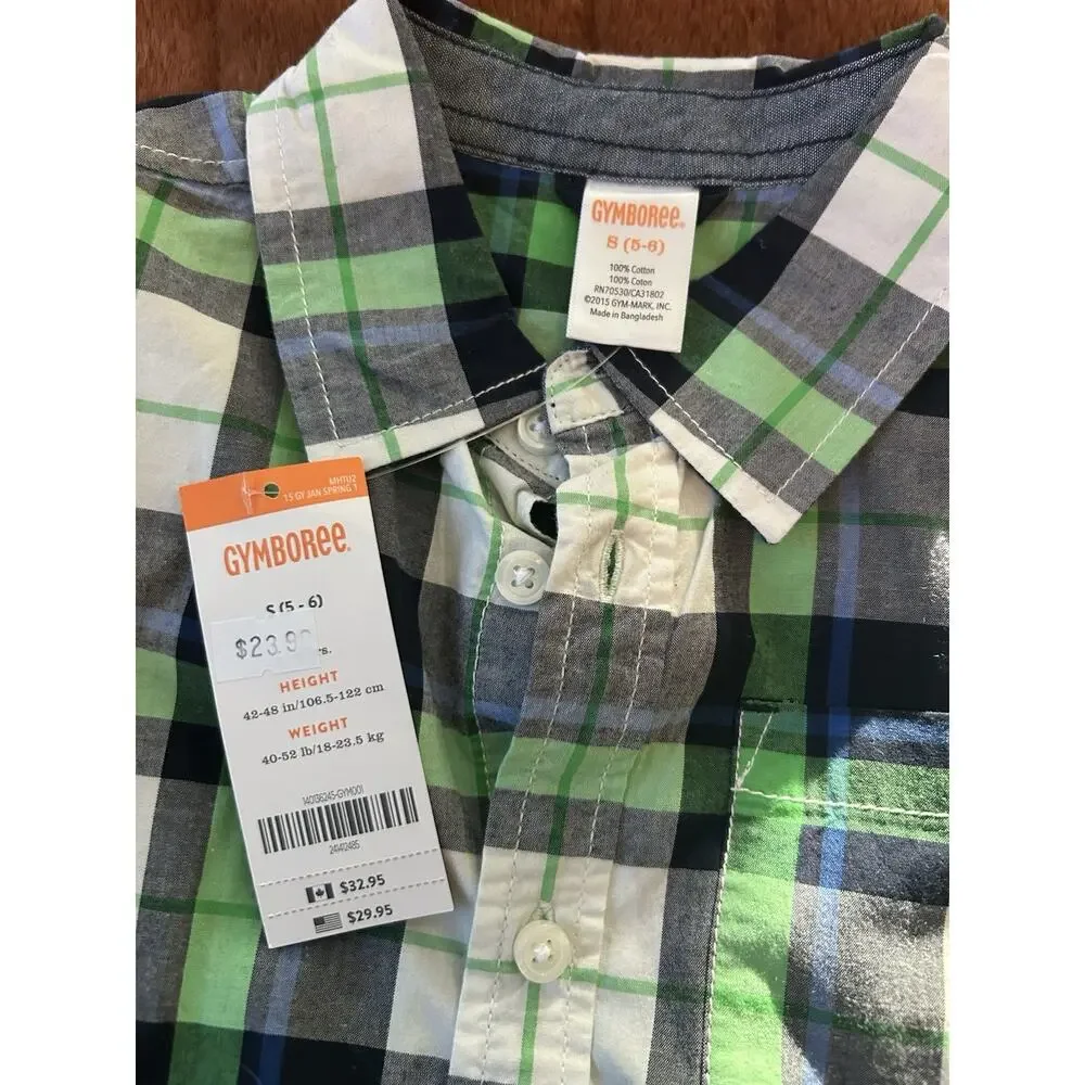 Gymboree Lot Boys 5-6Y Plaid Cotton Long Sleeve Collared Button-Up Shirts NWT